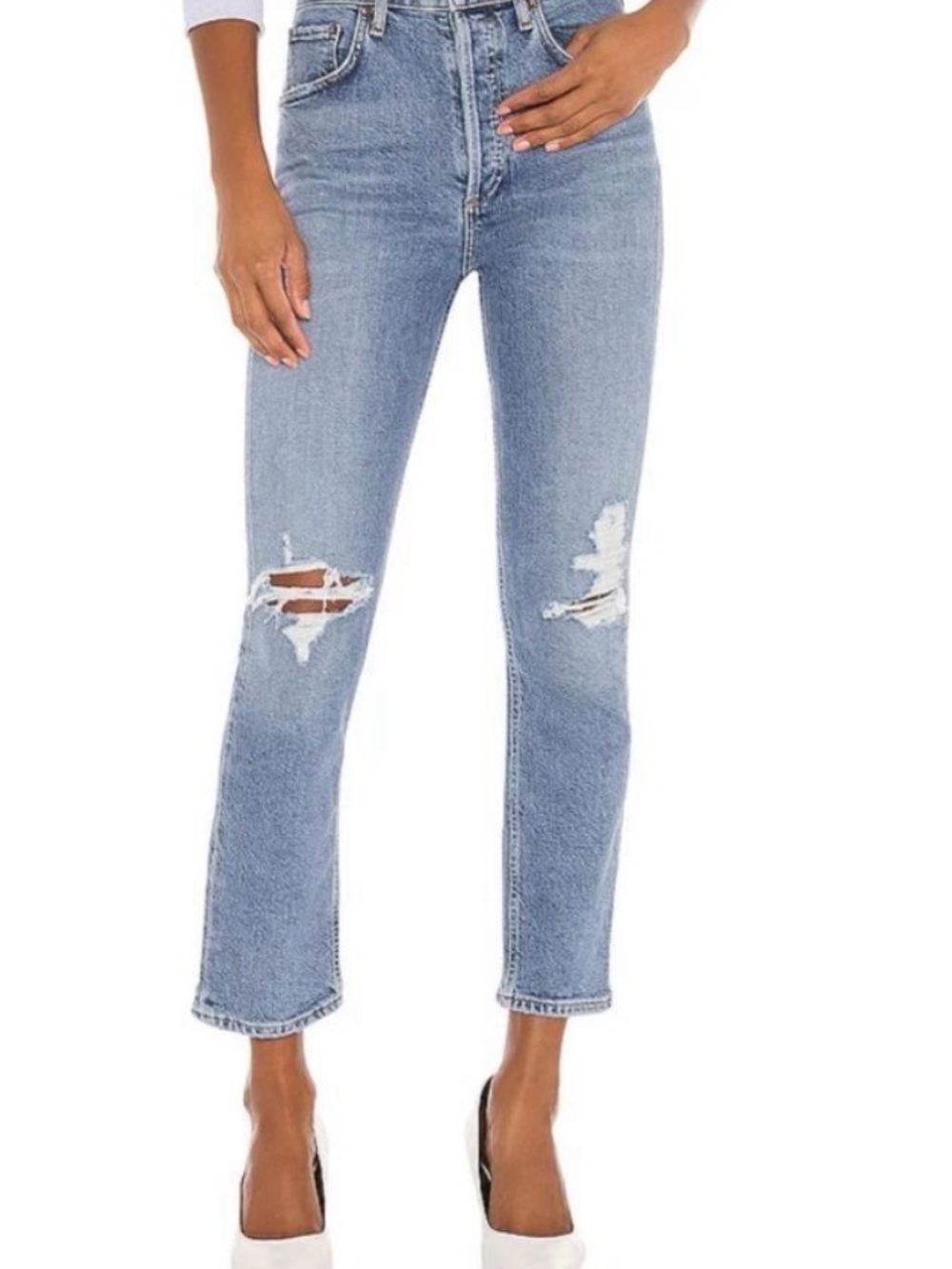 Agolde 24 Riley button fly Light Blue Distressed Straight Leg Jeans 100% cotton